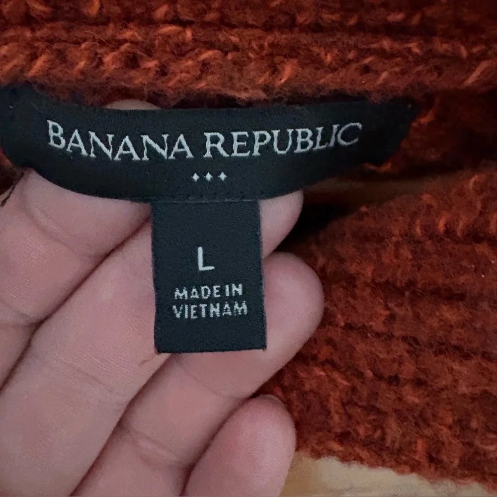Banana Republic Mens Sweater ‎ Shawl Collar 100% BurntOrange Size L euc
